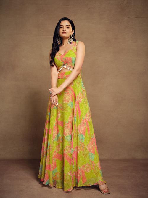 Odette Multicolor Georgette Printed Sticthed Gown For Women