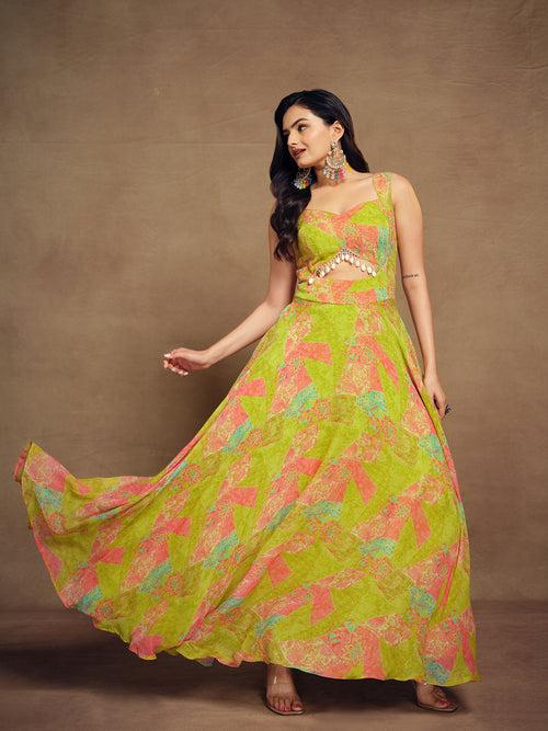 Odette Multicolor Georgette Printed Sticthed Gown For Women