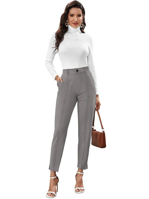 Odette Grey Polyester Solid Trouser For Women