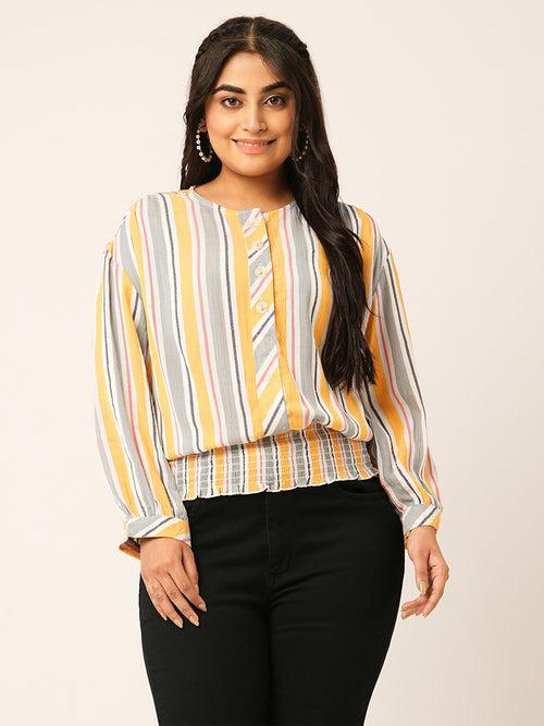 Odette Mustard Cotton Printed Top For Women