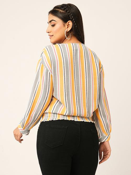 Odette Mustard Cotton Printed Top For Women