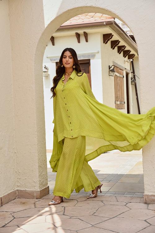 LIME RIA HIGH LOW TOP WITH FLAIR PANT COORD SET OF TWO