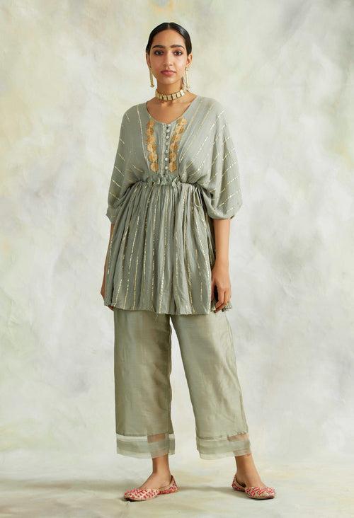 WARM GREY KUHU KAFTAN WITH TROUSERS - SET OF 2