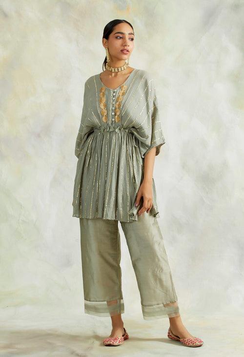 WARM GREY KUHU KAFTAN WITH TROUSERS - SET OF 2