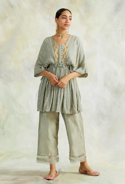 WARM GREY KUHU KAFTAN WITH TROUSERS - SET OF 2