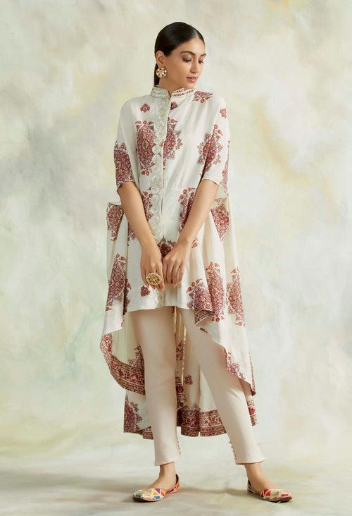 CREAM BLOCK PRINT MIHIKA TOP AND CREAM TULIP PANTS SET OF TWO