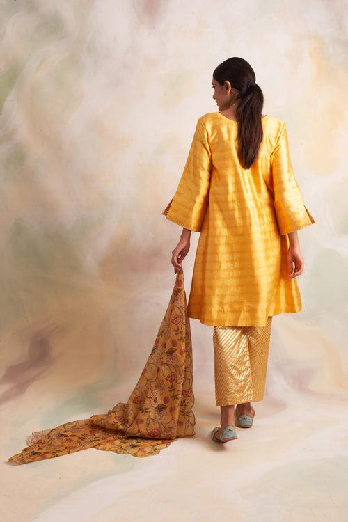 MUSTARD GAURI KURTA WITH PANTS AND ODHANI SET