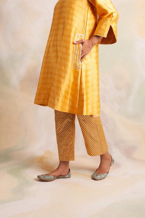 MUSTARD GAURI KURTA WITH PANTS AND ODHANI SET