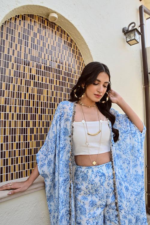 RHEA KAFTAN CAPE , CROP TOP AND FLAIR PANTS