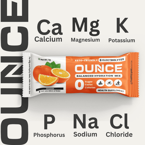 Ounce Electrolyte Powder Sugar Free - 30 Orange Hydration Powder Drink Mix Sachet with 6 Keto Electrolytes no Sugar : Na, Mg, Ca, K, P & Cl boosted with Vitamins B12 & C for Isotonic Energy Drink