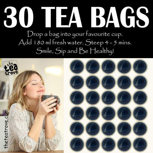 FVTB Blue Butterfly Pea Flower Tea Bags - 30 Eco-Friendly Aprajita flower Tea Bag in Resealable pouch - Caffeine Free Blue Pea Flower Tea for Iced Teas, Coolers, Cocktails| Pack of 1