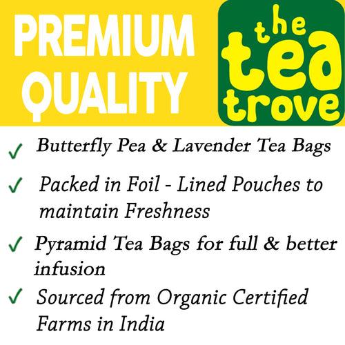 FVTB Blue Butterfly Pea Flower Lavender Tea Bags - 30 Eco-Friendly Lavender Tea for Sleep in Resealable pouch - Caffeine Free Blue Pea Flower for Iced Teas, Coolers, Cocktails | Pack of 1