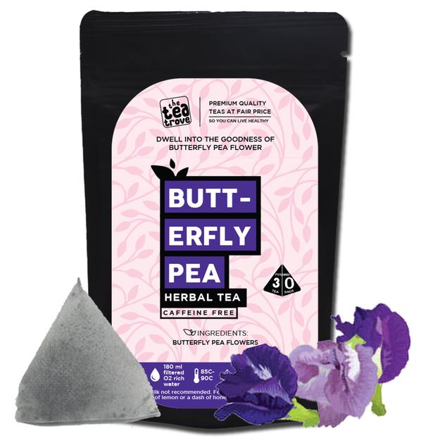 FVTB Blue Butterfly Pea Flower Tea Bags - 30 Eco-Friendly Aprajita flower Tea Bag in Resealable pouch - Caffeine Free Blue Pea Flower Tea for Iced Teas, Coolers, Cocktails| Pack of 1