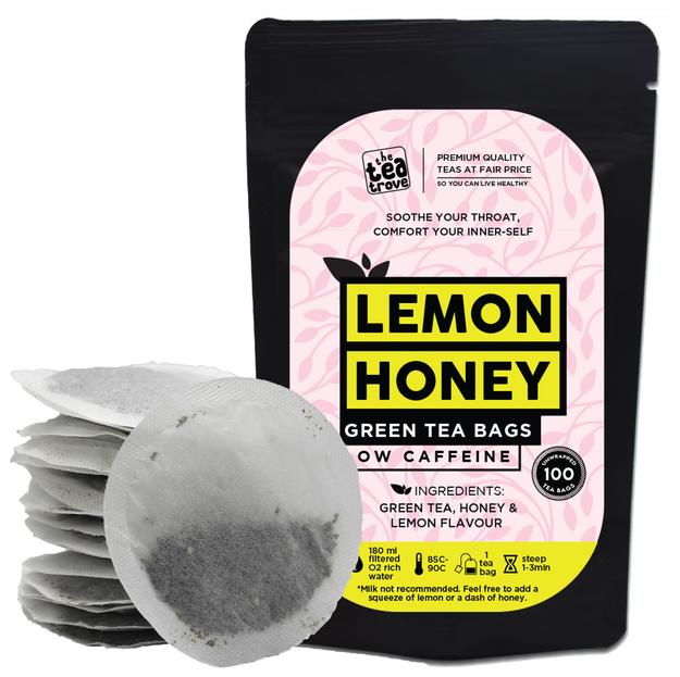 Honey Lemon Green Tea Bags 100 Pcs|Eco-Friendly All Natural Honey Lemon Tea Bags 100 Pcs In Resealable Pouch|All In One Green Tea Lemon&Honey Tea Bags 100 Pieces,0.14 Kg