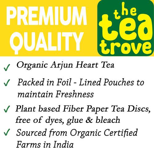 The Tea Trove Arjun Tea Bags - 25 Eco-Friendly Arjuna Tea Bags in Resealable pouch - Caffeine Free Ayurvedic Tea blend of Arjun Bark and Amla Herbal Tea for Heart and High BP | Pack of 1