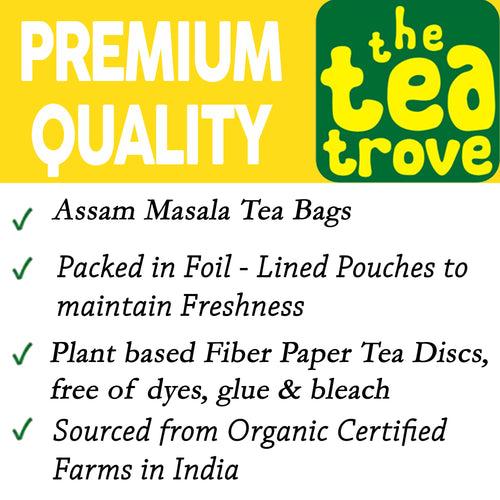 The Tea Trove Assam Masala Tea Bag 50pcs | 100% Organic Spices Cinnamon, Cardamom, Clove and Ginger for rich and flavorful Hot Masala Chai Tea bags