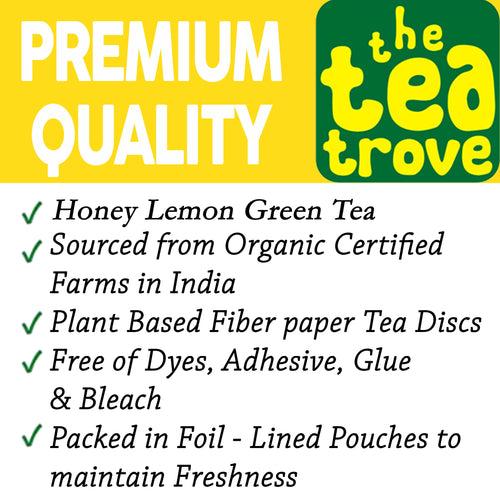 Honey Lemon Green Tea Bags 100 Pcs|Eco-Friendly All Natural Honey Lemon Tea Bags 100 Pcs In Resealable Pouch|All In One Green Tea Lemon&Honey Tea Bags 100 Pieces,0.14 Kg