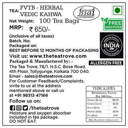 FVTB VEDIC KAHWA - Kahwa Green Tea Bags 100 pcs - Eco-Friendly Vedic Detox Kahwa Green Tea 100 bag in Resealable pouch- All in one Green Tea Kahwa Tea bags - Kawa tea, Kava tea, Green tea bag