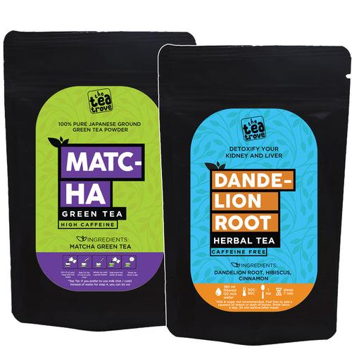 Organic Dandelion & Japanese Matcha Green Tea Combo Pack (80g, 45 Cups)