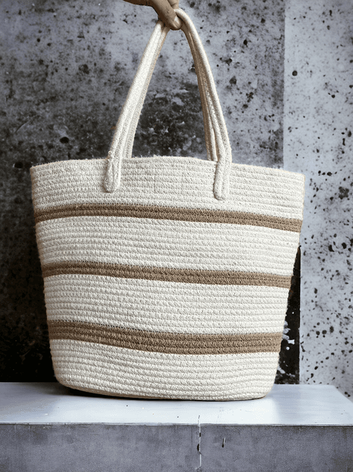 Cream & Brown lines Tote bag