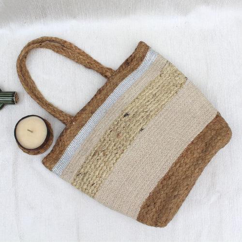 Beige Jute Tote Bag