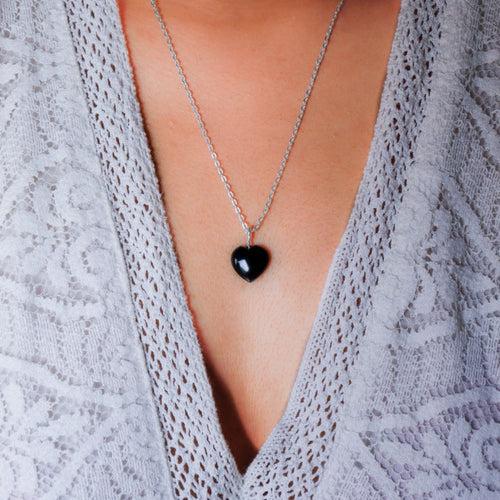 Black Obsidia Stone Pendant with Chain