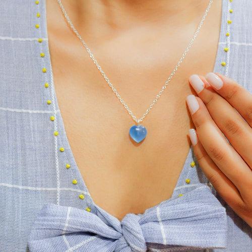 Blue Chalcedony Stone Pendant with Chain