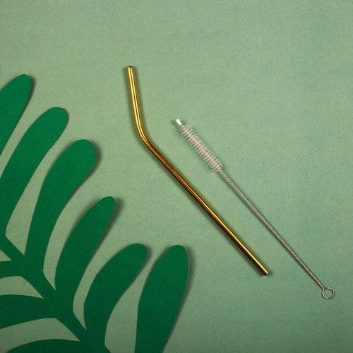 Brass / Copper Straws With Cleaner - Pack of 2