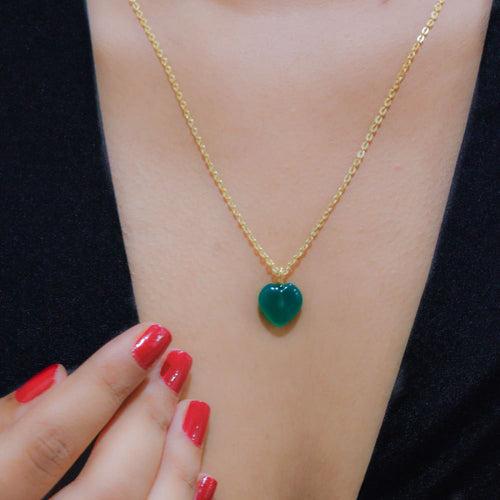 Green Jade Stone Pendant with Chain