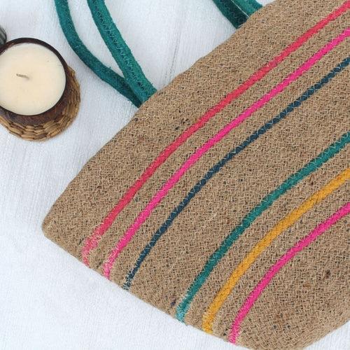 Multicolour Jute Tote Bag