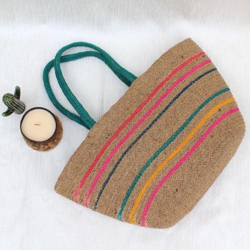 Multicolour Jute Tote Bag