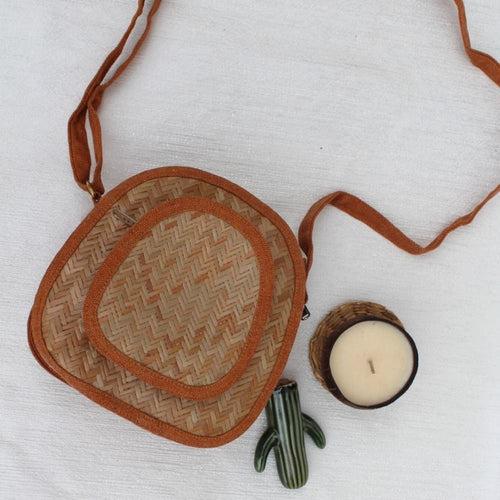 Oval Shital Pati & Jute Sling Bag