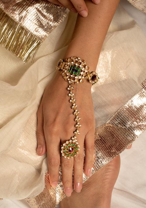 Almora Multicolored Multipurpose Single Hathphool Bracelet and Ring