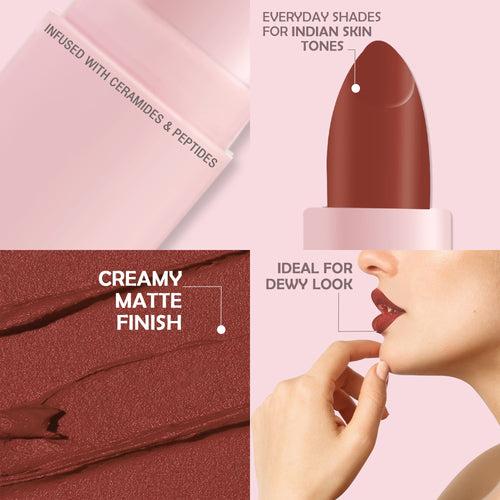 Glamveda Ultra Pigmented Creamy Matte Lipstick with Ceramides, Waterproof - Nutella Kiss - 305