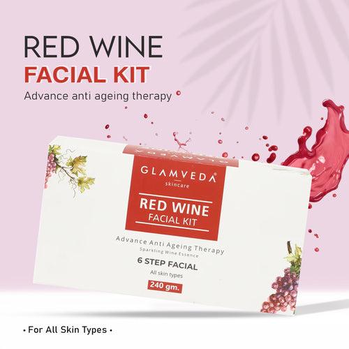 Glamveda Red Wine Advance Anti Ageing Facial Kit | 6 Steps Facial | 240 gm