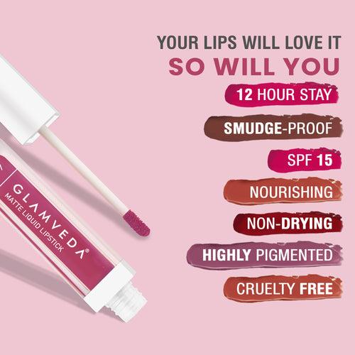 Glamveda Matte Liquid Lipstick, 12Hr Stay, Lightweight & Transferproof, (Lovesick - 014) 4ml