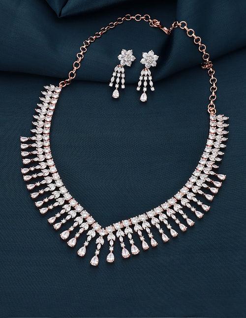 Designer Rose Gold Polish Zirconia Necklace Set