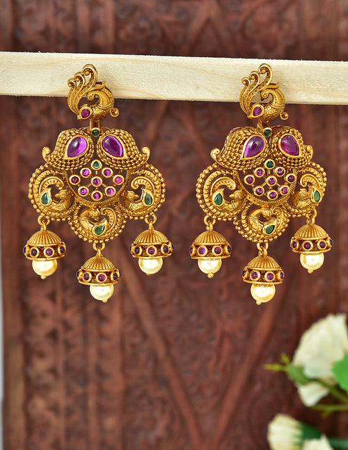 Designer Peacock Kempu Jhumka Earrings