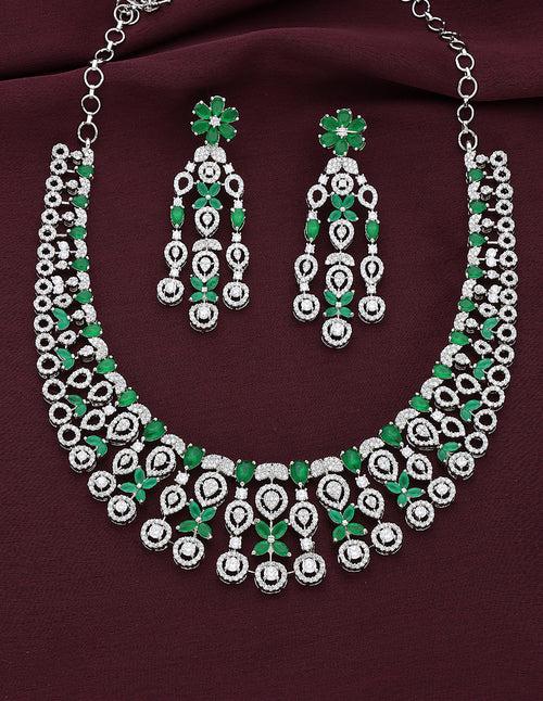 Designer Rhodhium Plated Zirconia Necklace Set