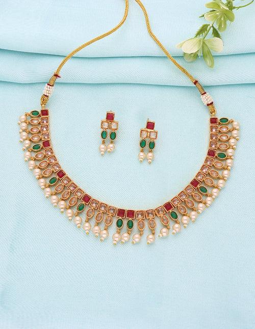 Designer Gold Polish Kundan Necklace Set