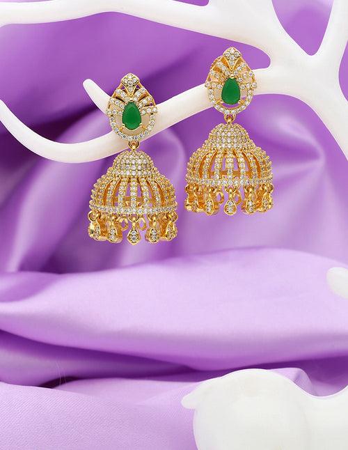 Designer GJ Polish Zirconia Jhumka Earrings