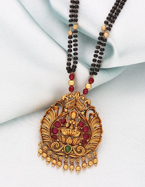 Designer Lakshmi Devi Black Bead Mangalsutra