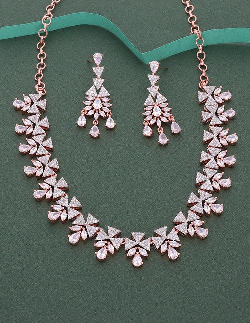 Designer Rose Gold Polish Zirconia Necklace Set