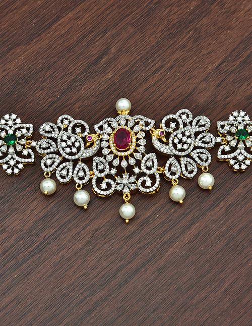 Designer Peacock Zirconia Chain Vaddanam