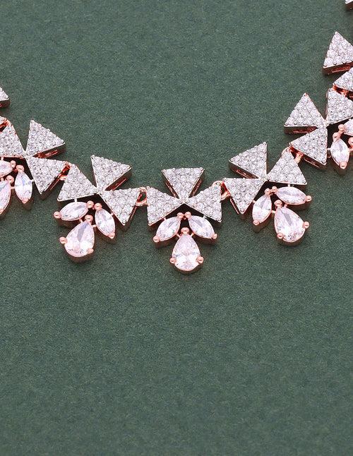 Designer Rose Gold Polish Zirconia Necklace Set