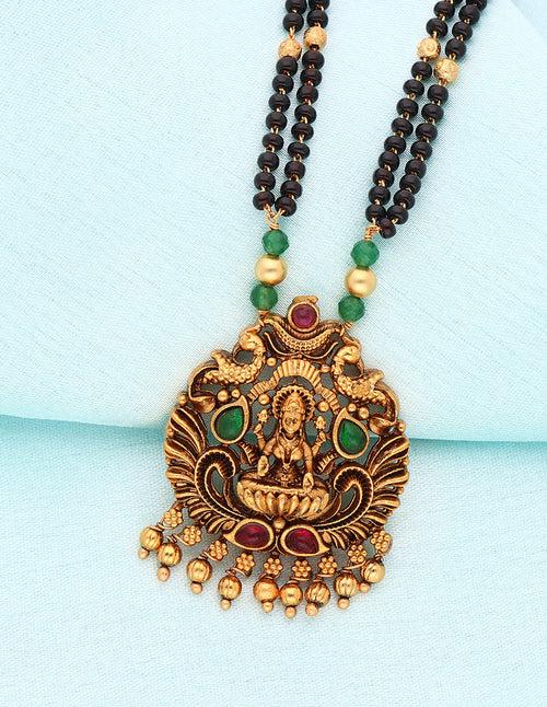 Designer Lakshmi Devi Black Bead Mangalsutra