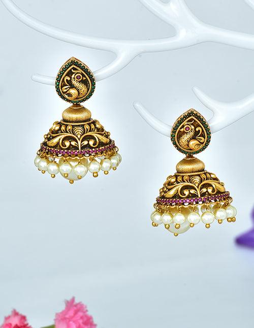 Designer Peacock Zirconia Jhumka Earrings