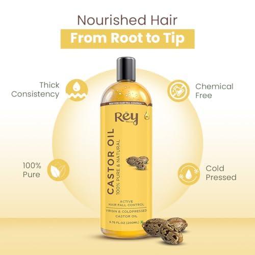 Rey Naturals Rosemary Essential Oil & Cold Pressed Castor Oil (Arandi Tel) | Rosemary Oil & Extra Virgin Hair Oil Combo For Helathy Hair & Scalp | For Men & Women - (200ml+15ml)