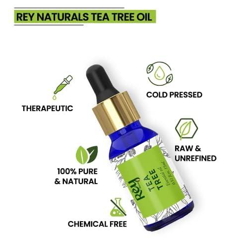 Rey Naturals Tea Tree Essential Oil & Virgin Cold Pressed Coconut Hair Oil | For Healthy Hair & Improved Scalp Condition | Dandruff, Acne, Mosquito repellent, Aromatherapy, Stress Relief Oil -200+15ML