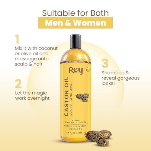 Rey Naturals Rosemary Essential Oil & Cold Pressed Castor Oil (Arandi Tel) | Rosemary Oil & Extra Virgin Hair Oil Combo For Helathy Hair & Scalp | For Men & Women - (200ml+15ml)